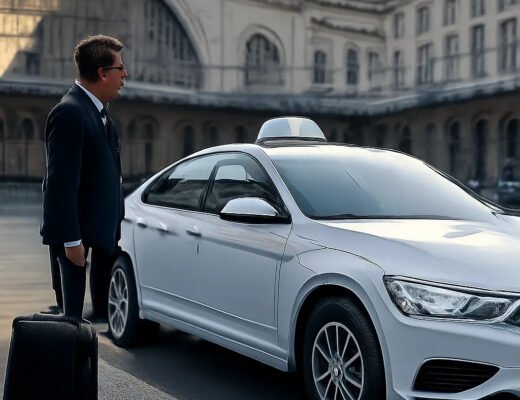 Un taxi attend devant la Gare de l’Est pour une prise en charge rapide et rassurante. L’image illustre un départ organisé, même en période de perturbations.