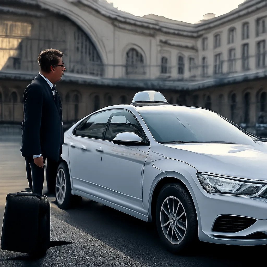 Un taxi attend devant la Gare de l’Est pour une prise en charge rapide et rassurante. L’image illustre un départ organisé, même en période de perturbations.
